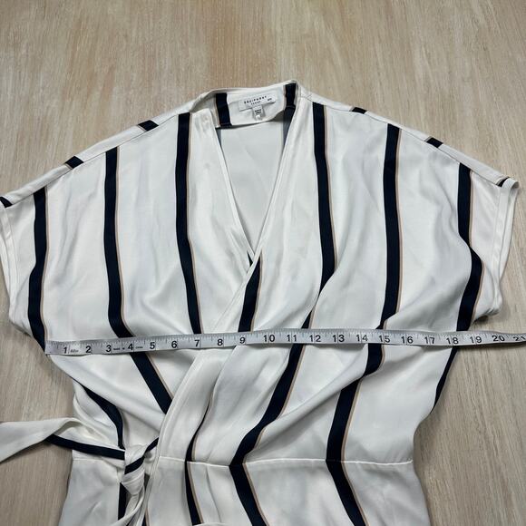 Equipment Striped Work Elegant Short Date Night Sleeve Wrap Midi Dress Medium - Picture 6 of 14